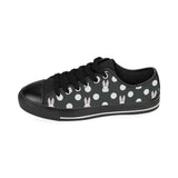 Cute white rabbit polka dots black background Men's Low Top Canvas Shoes Black