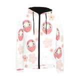 Daruma japanese wooden doll cherry blossom flower Men's Padded Hooded Jacket