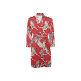 Zebra abstract red background Men's Long Sleeve Belted Night Robe
