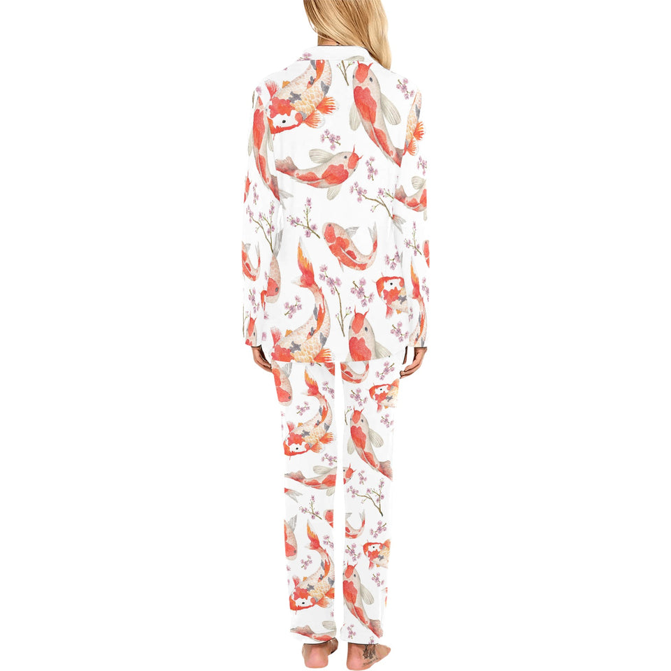 Watercolor Koi Fish Carp Fish pattern Women's Long Pajama Set
