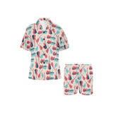 Red Blue guitar pattern Women's V-Neck Short Pajama Set