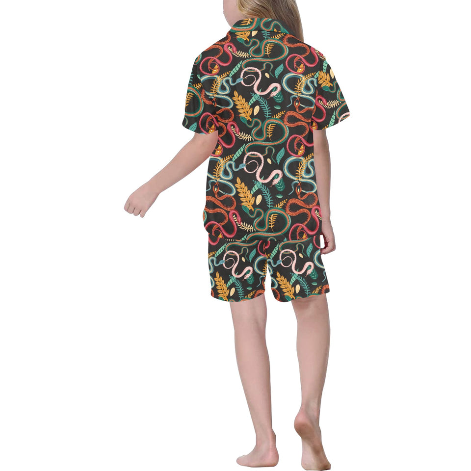 Colorful snake plant pattern Kids' Boys' Girls' V-Neck Short Pajama Set