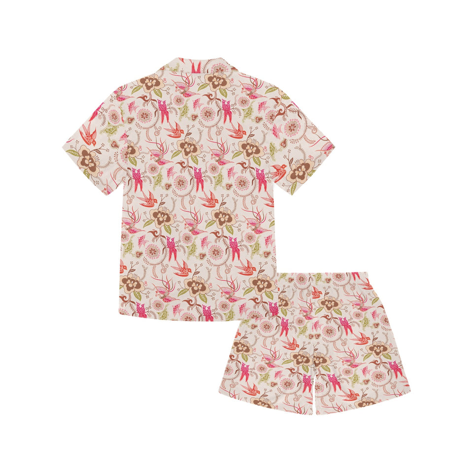 Swallow Pattern Print Design 01 Kids' Boys' Girls' V-Neck Short Pajama Set