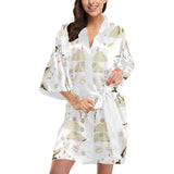 Beautiful Japanese cranes pattern Women's Short Kimono Robe