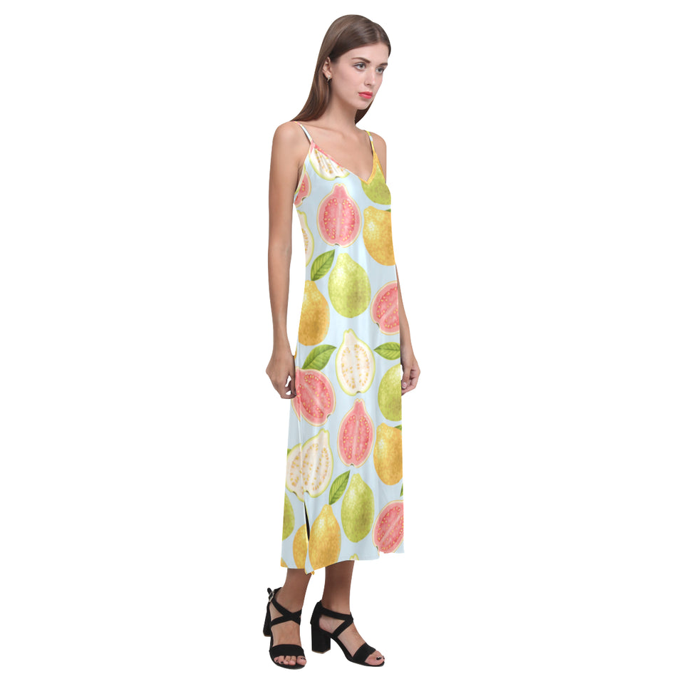 Guava design pattern V-Neck Open Fork Long Dress