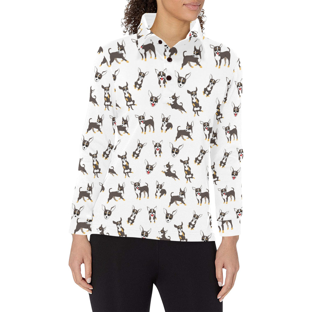 Chihuahua dog pattern Women's Long Sleeve Polo Shirt