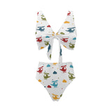 Colorful helicopter pattern Chest Bowknot High Waisted Bikini Swimsuit