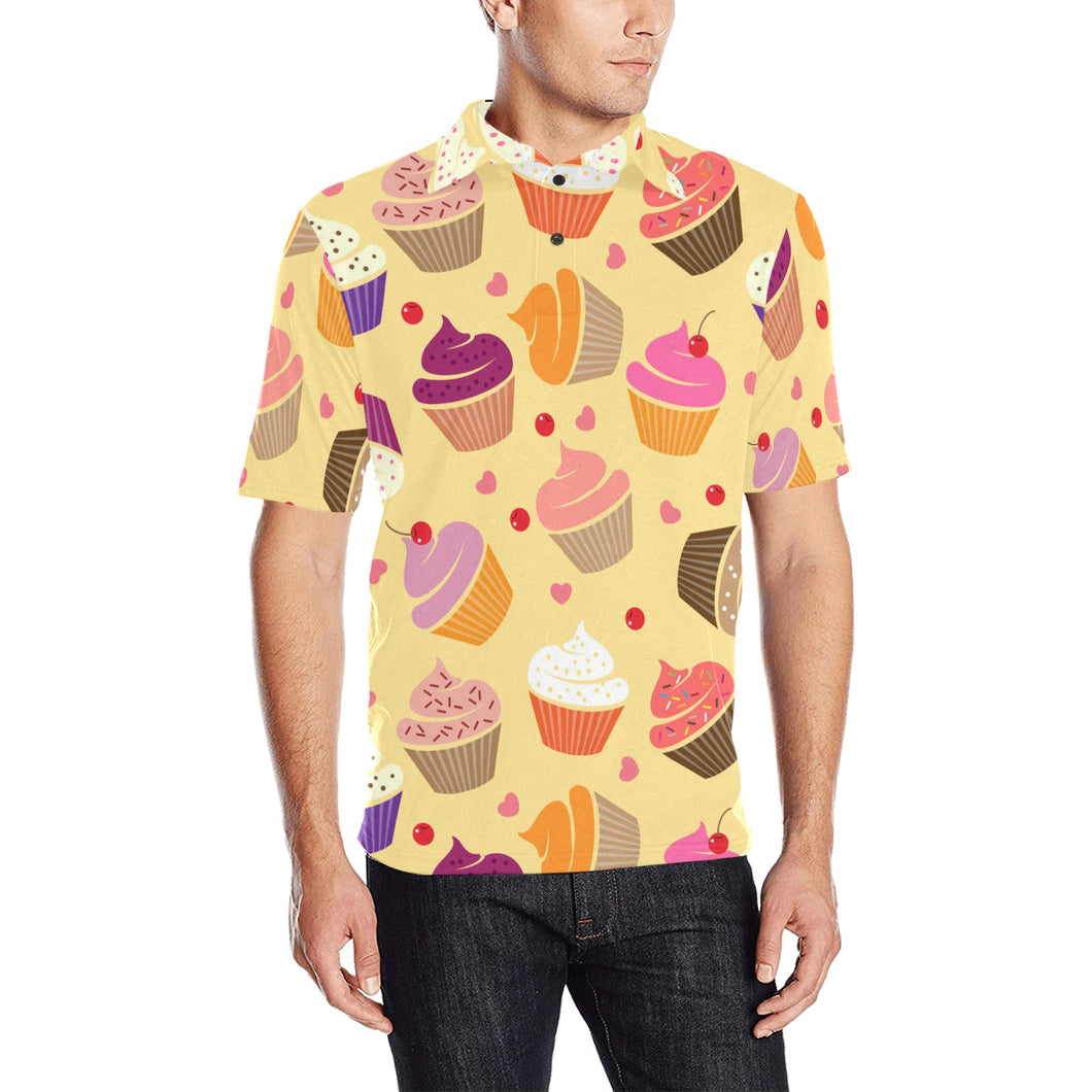 cake cupcake heart cherry pattern Men's All Over Print Polo Shirt