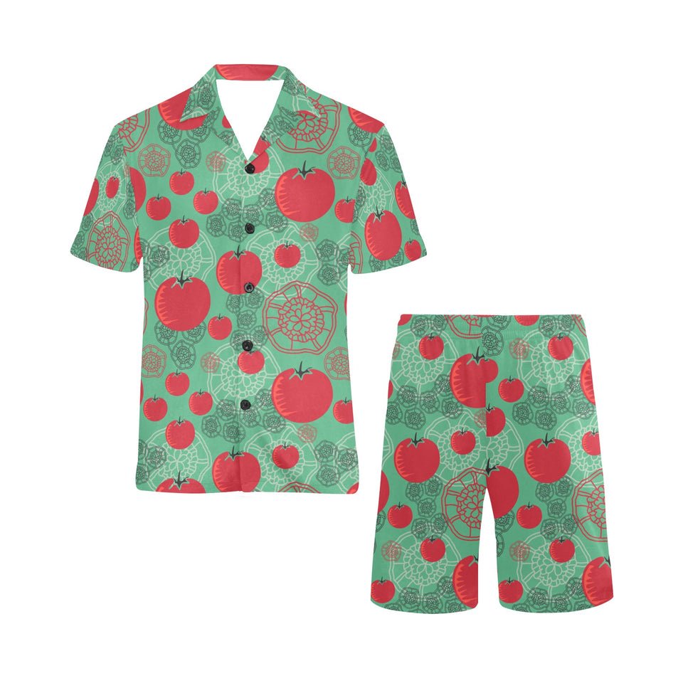 Tomato design pattern Men's V-Neck Short Pajama Set