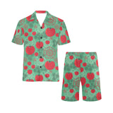 Tomato design pattern Men's V-Neck Short Pajama Set