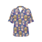 Sugar skull flower pattern Women's All Over Print Hawaiian Shirt