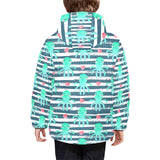 Cute octopuses heart striped background Kids' Boys' Girls' Padded Hooded Jacket
