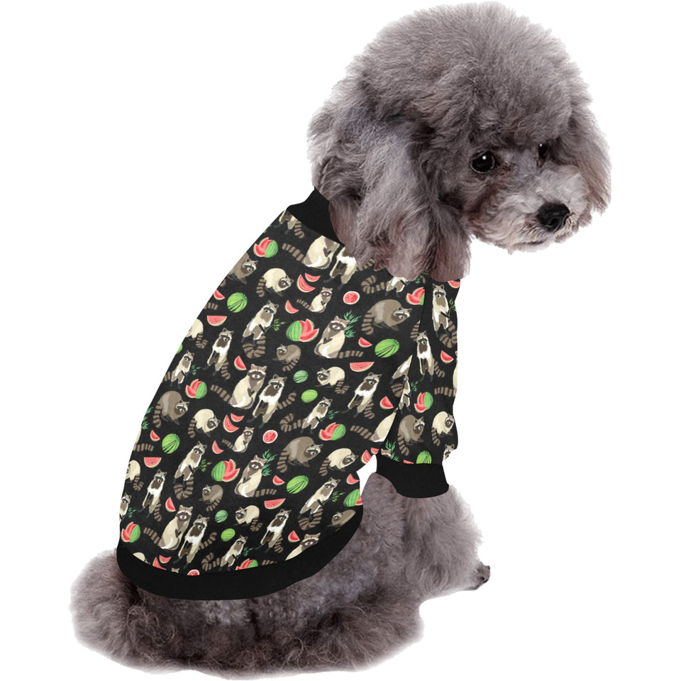 Raccoon watermelon pattern All Over Print Pet Dog Round Neck Fuzzy Shirt