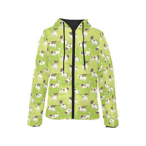 Jack Russel Pattern Print Design 01 Women's Padded Hooded Jacket