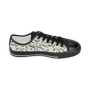 Hand drawn sketch style green Chili peppers patter Kids' Boys' Girls' Low Top Canvas Shoes Black