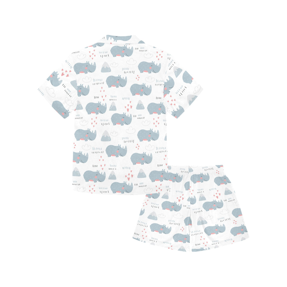 cute rhino heart pattern Kids' Boys' Girls' V-Neck Short Pajama Set