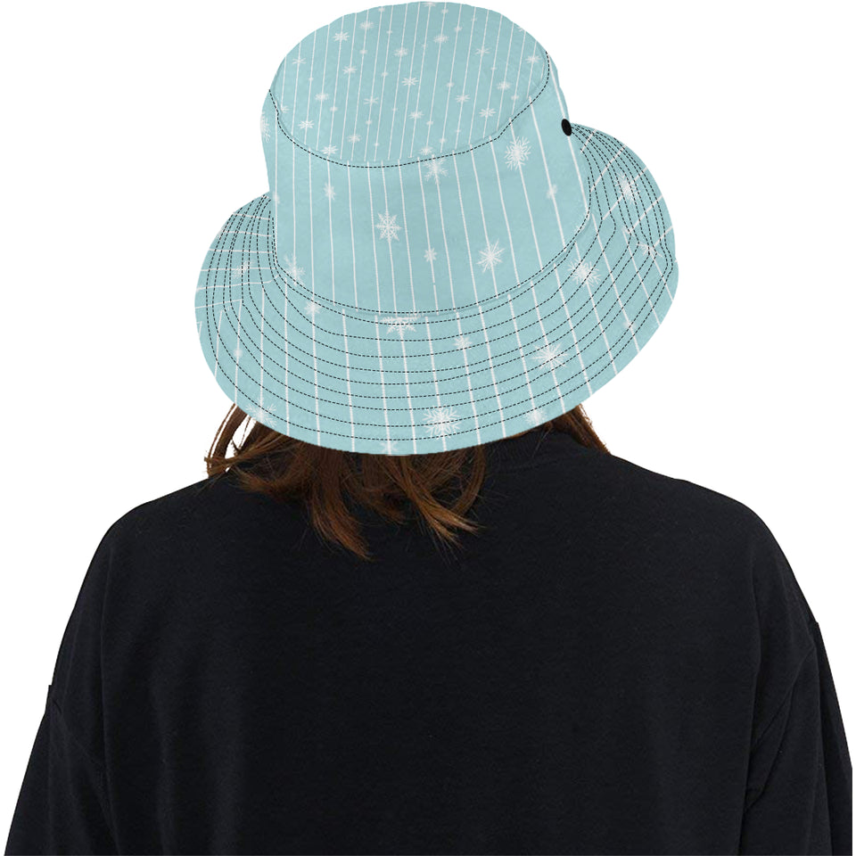 Snowflake pattern blue stripe background Unisex Bucket Hat