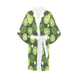Whole sliced kiwi leave and flower Women's Short Kimono Robe
