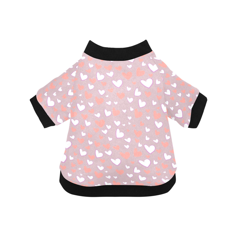 coral white heart pattern All Over Print Pet Dog Round Neck Fuzzy Shirt