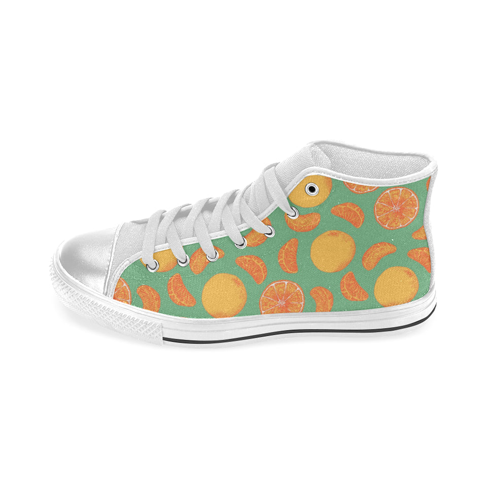 orange fruit pattern green background Women's High Top Canvas Shoes White