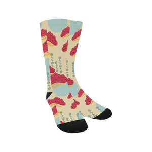 Red Bonsai gray sun japanese pattern Crew Socks