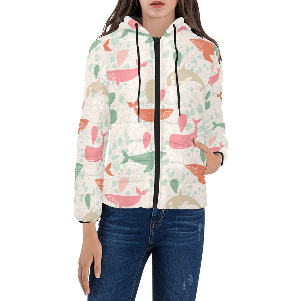 Cute whale pattern Women's Padded Hooded Jacket