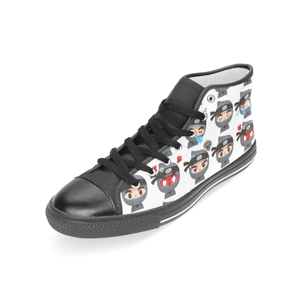 Cute ninja design pattern Women's High Top Canvas Shoes Black