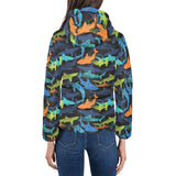 Colorful shark Women's Padded Hooded Jacket