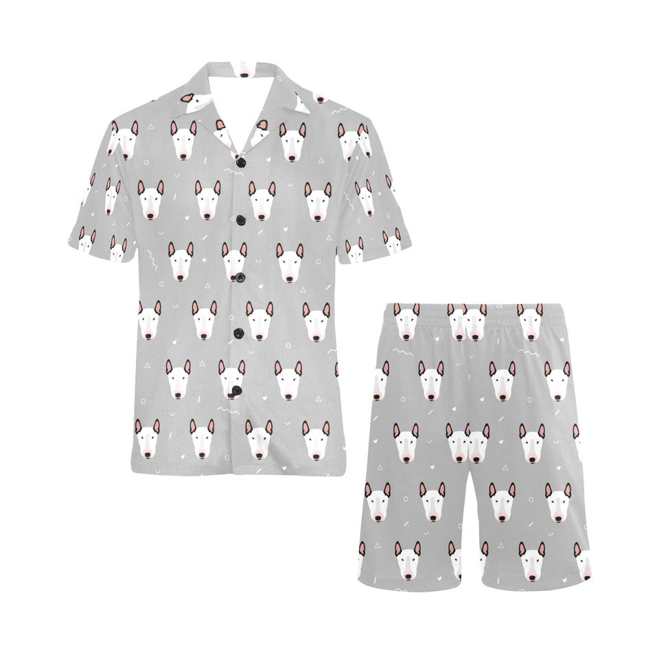 Bull Terrier Pattern Print Design 05 Men's V-Neck Short Pajama Set