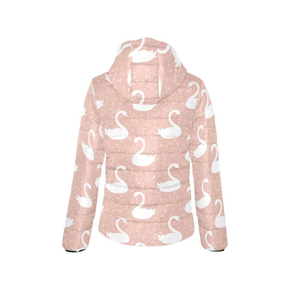 Swan flower light pink background Women's Padded Hooded Jacket
