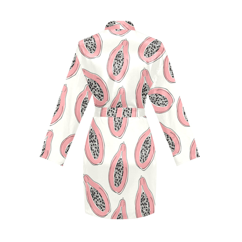 papaya pattern Women's Long Sleeve Belted Night Robe