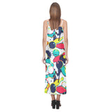 watercolor bowling ball pins V-Neck Open Fork Long Dress