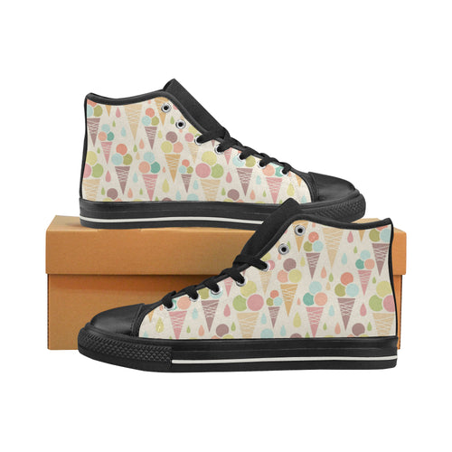 Ice cream cone pattern Women's High Top Canvas Shoes Black