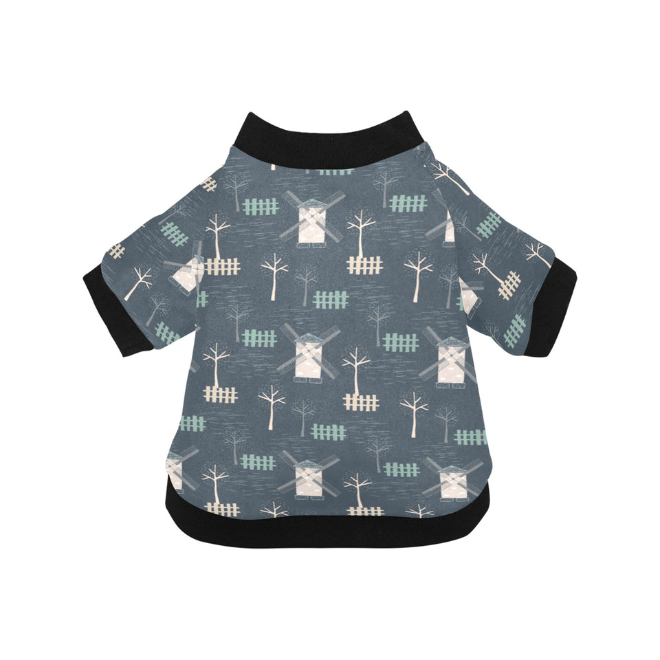 windmill tree pattern All Over Print Pet Dog Round Neck Fuzzy Shirt