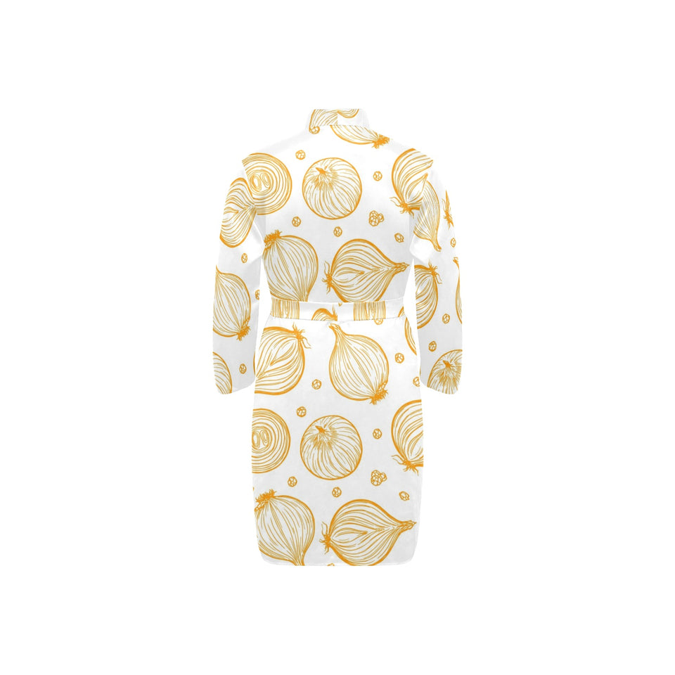 hand drawn onion pattern Men's Long Sleeve Belted Night Robe