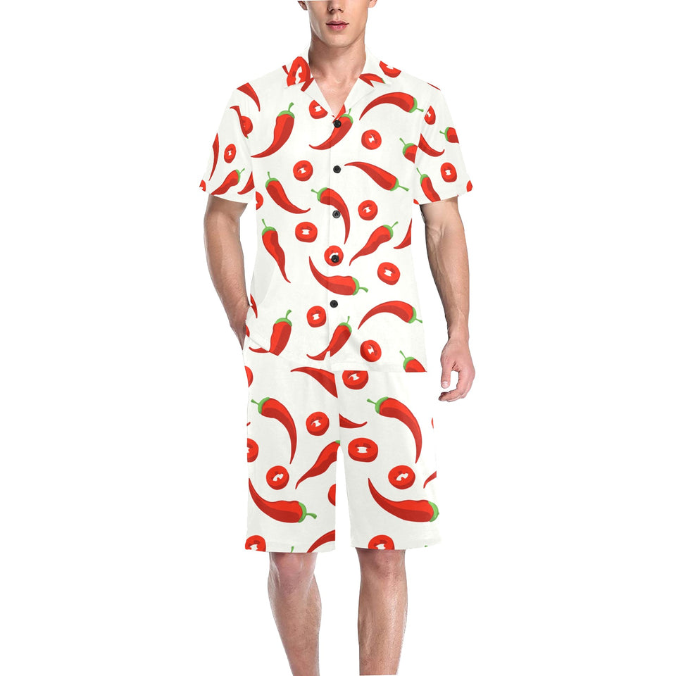 Chili pattern Men's V-Neck Short Pajama Set