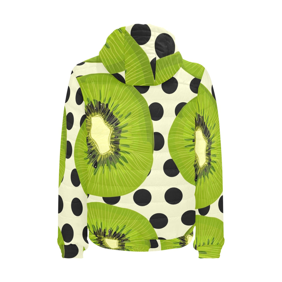 kiwi black dot background Men's Padded Hooded Jacket