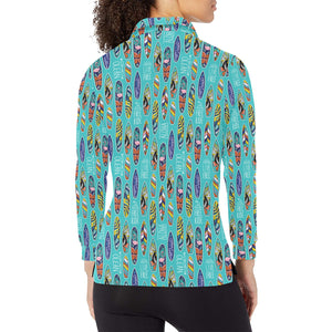 Surfboard Pattern Print Design 05 Women's Long Sleeve Polo Shirt
