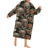 Skull rose humming bird flower pattern Blanket Robe with Sleeves