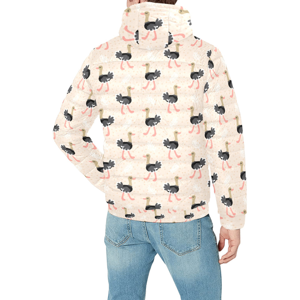 Ostrich Pattern Print Design 05 Men's Padded Hooded Jacket