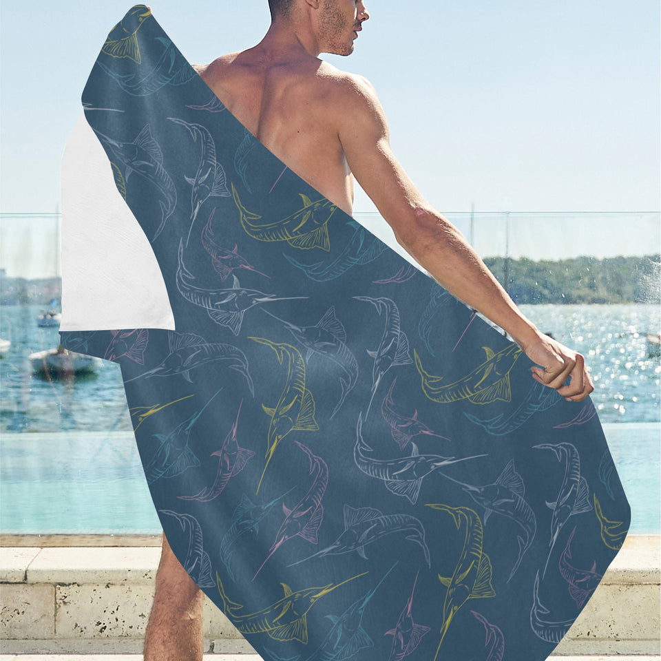 Swordfish Pattern Print Design 02 Beach Towel