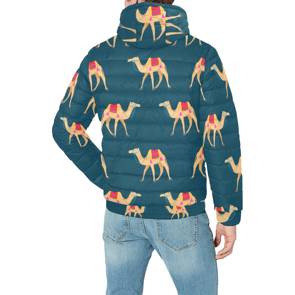 Camel pattern blue blackground Men's Padded Hooded Jacket