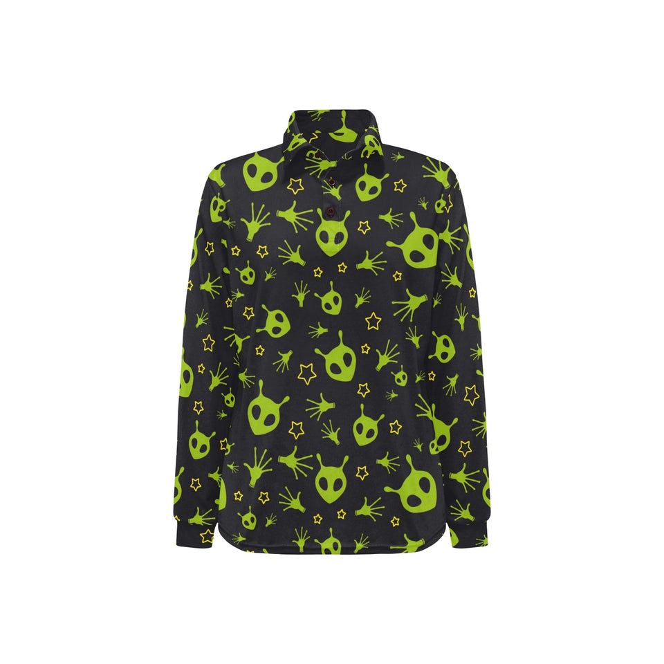 Alien Pattern Print Design 02 Women's Long Sleeve Polo Shirt