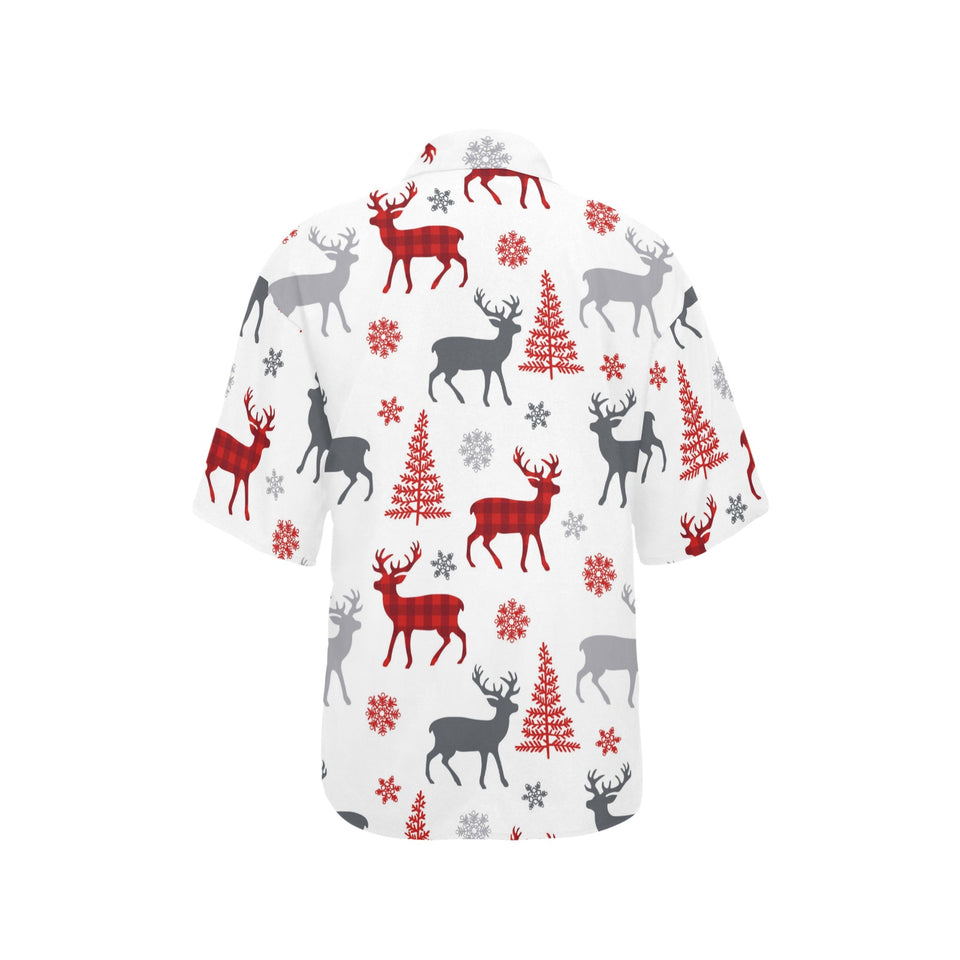 Deer tree snowflakes chrismas pattern Women's All Over Print Hawaiian Shirt
