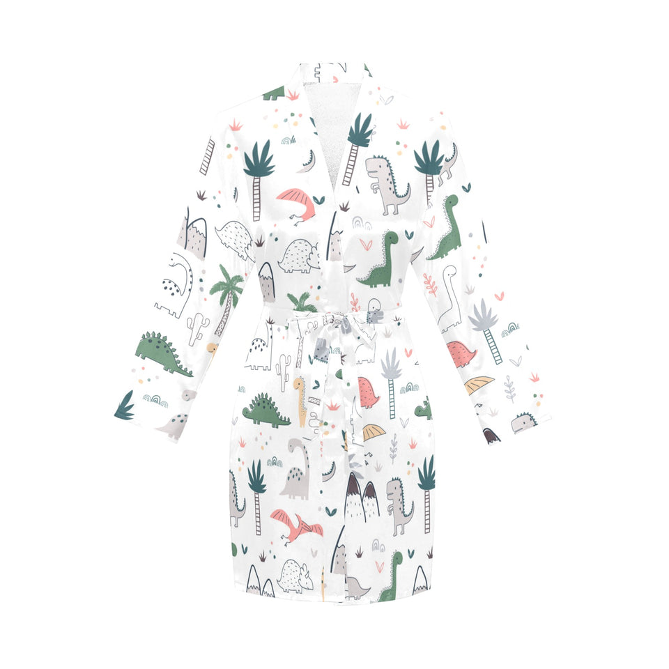 Cute cartoon dinosaurs tree pattern Women's Long Sleeve Belted Night Robe