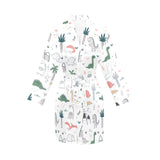 Cute cartoon dinosaurs tree pattern Women's Long Sleeve Belted Night Robe