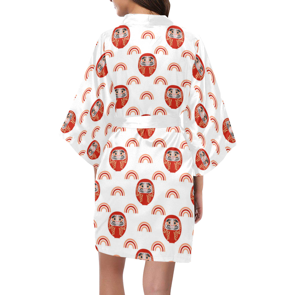 Daruma japanese wooden doll design pattern Women's Short Kimono Robe