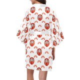 Daruma japanese wooden doll design pattern Women's Short Kimono Robe