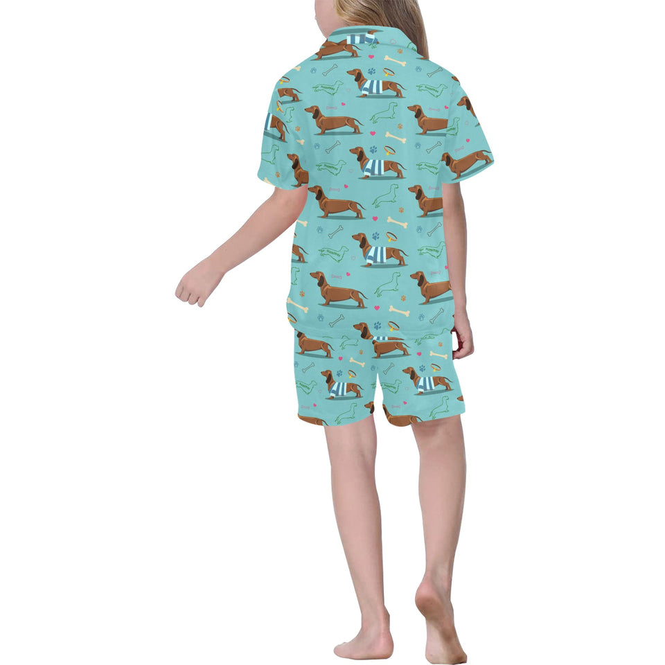 Dachshund decorative background Kids' Boys' Girls' V-Neck Short Pajama Set