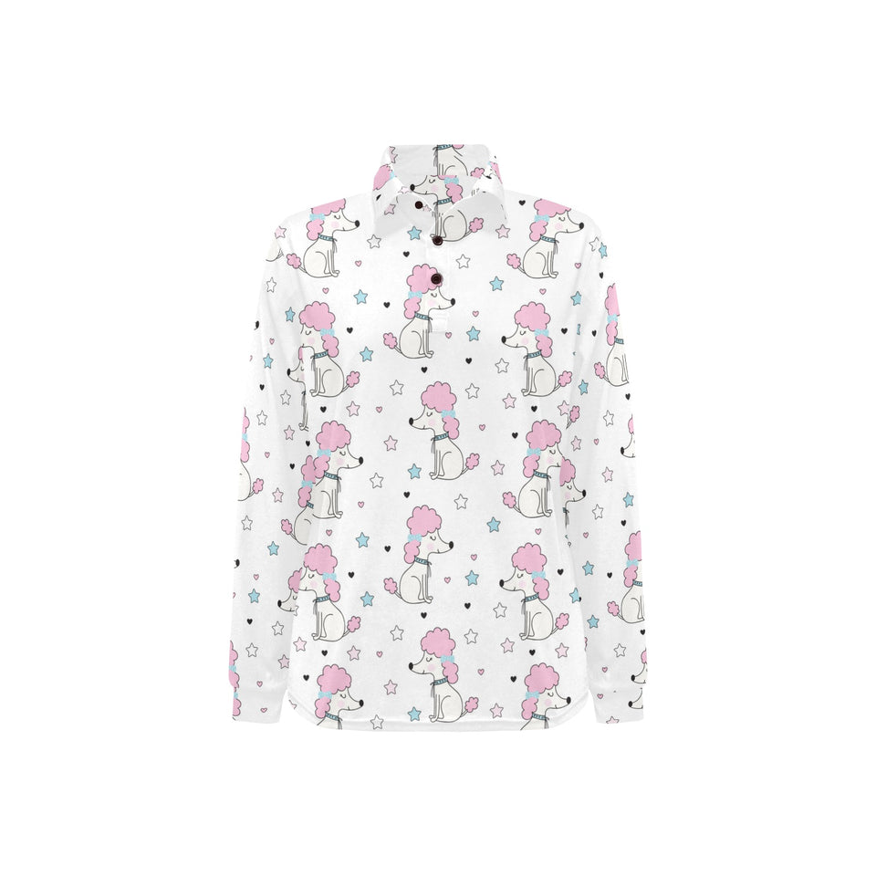Cute poodle dog star pattern Women's Long Sleeve Polo Shirt